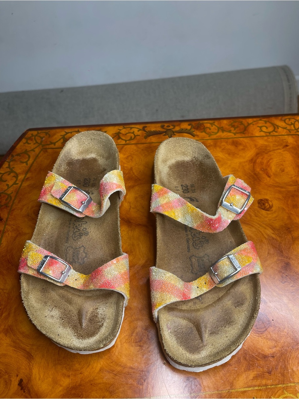 Women Two-Strap Colorful Sandals - Pink, Yellow & Orange